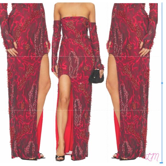 Onalaja Revolve Zusi Maxi Skirt Size Large Red Multi - Picture 2 of 10